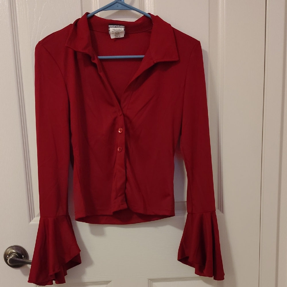 Size Small - Burgundy Blouse with Flared Sleeves